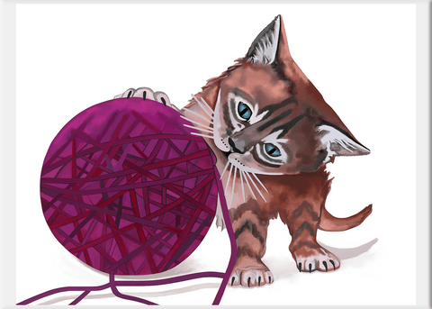 Kitten with Yarn Greeting Card - Conversation Art Pieces
