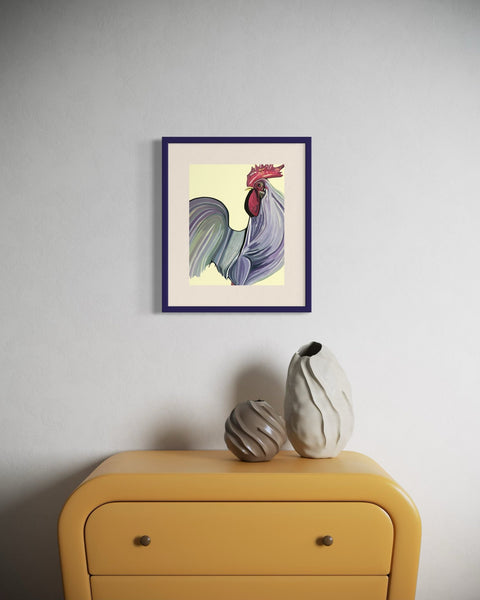 Striped Rooster Art Print - Conversation Art Pieces