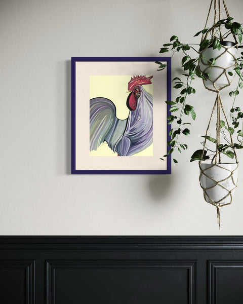 Striped Rooster Art Print - Conversation Art Pieces