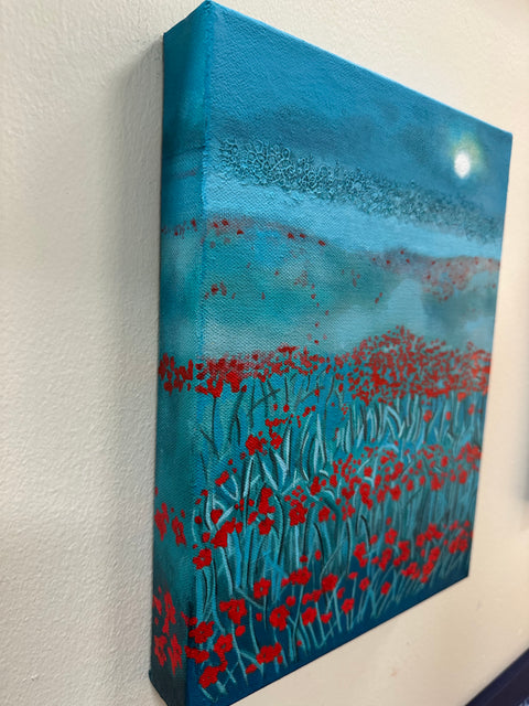 Abstract Landscape: Red Poppies in a Turquoise Field