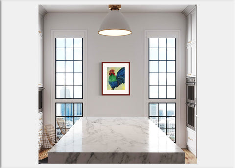 Blue Gr Rooster Art Print - Conversation Art Pieces