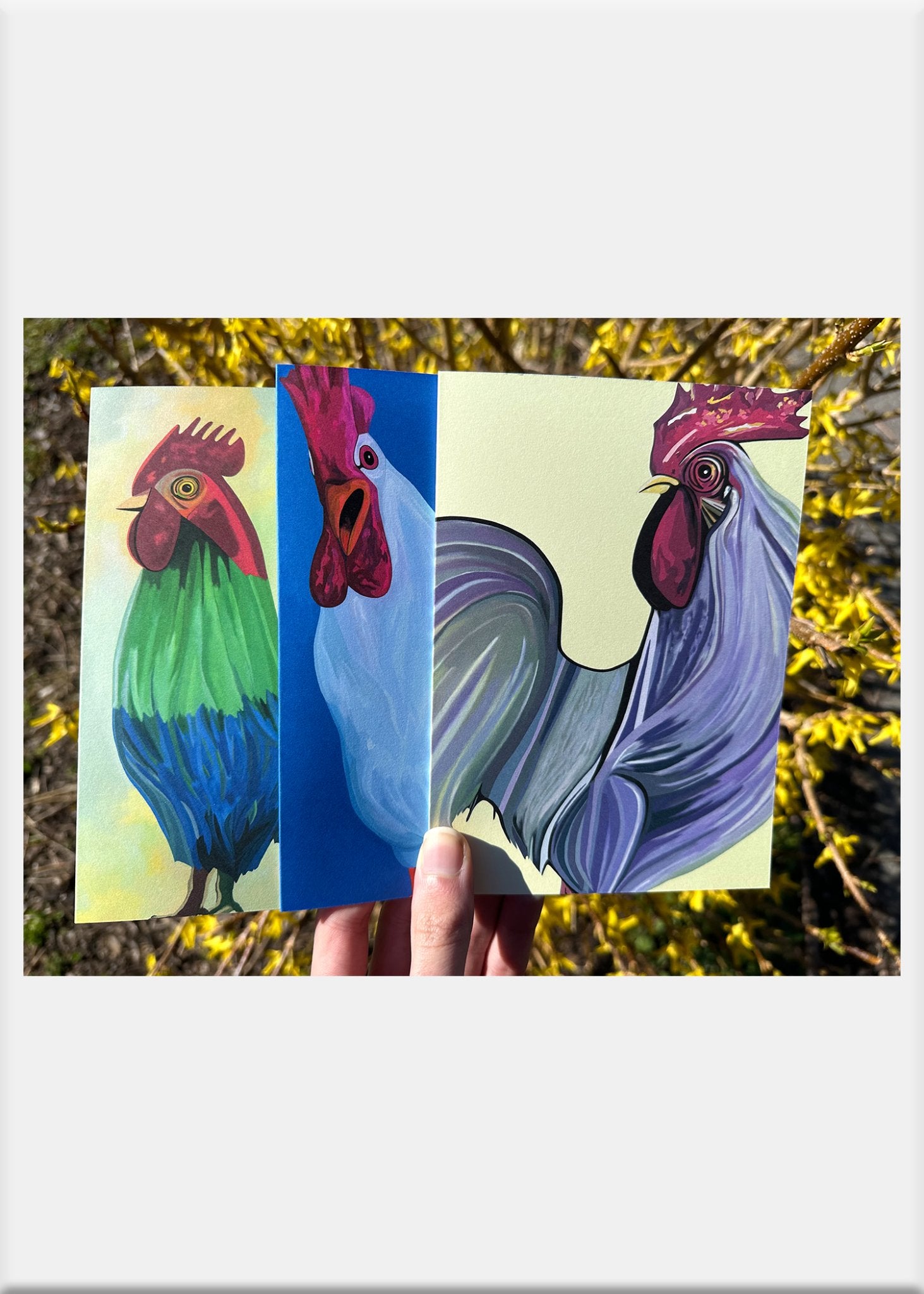 Blue Green Rooster Greeting Card - Conversation Art Pieces