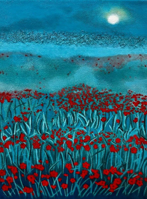 Red Poppies in a Turquoise Field - Conversation Art Pieces