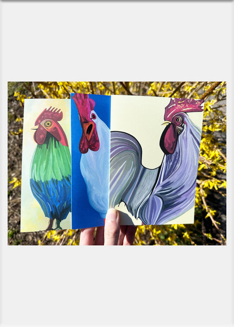 Striped Rooster Greeting Card - Conversation Art Pieces