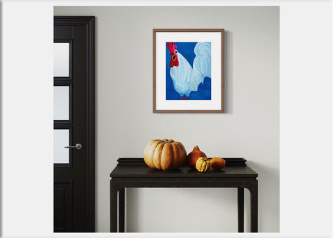 White Rooster Art Print - Conversation Art Pieces