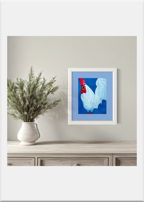 White Rooster Art Print - Conversation Art Pieces