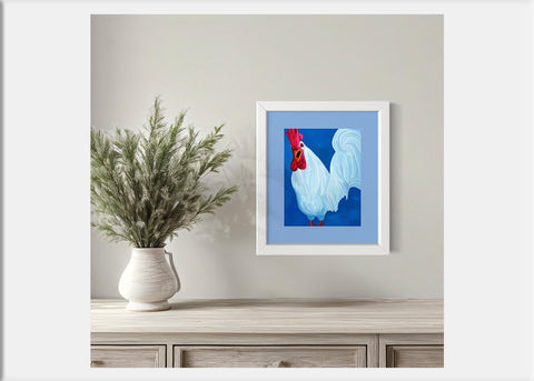 White Rooster Art Print - Conversation Art Pieces