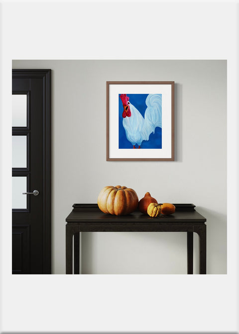 White Rooster Art Print - Conversation Art Pieces